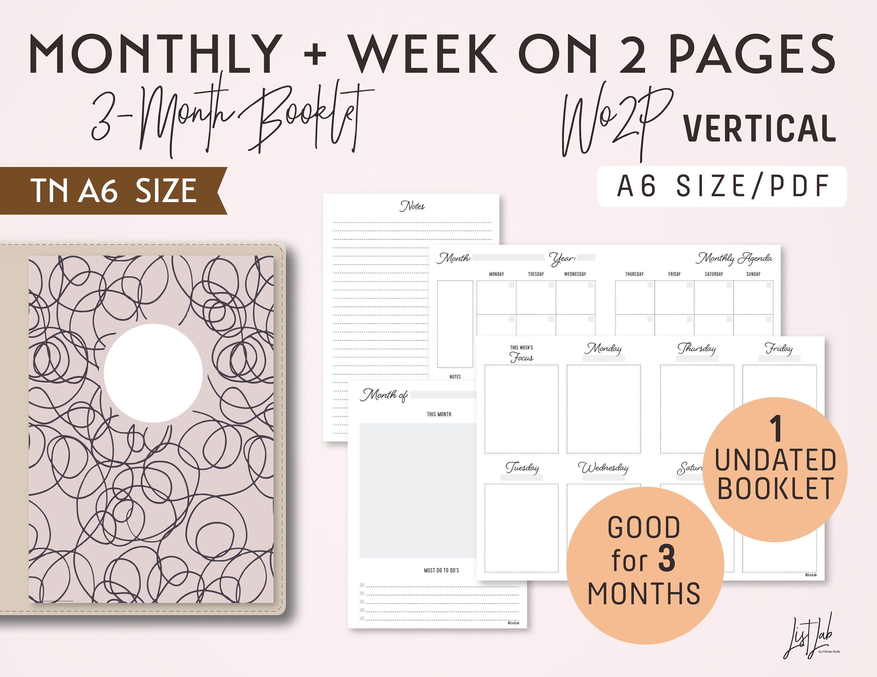 A6 Monthly-week on 4 Pages Vertical Unlined Printable Booklet - Etsy