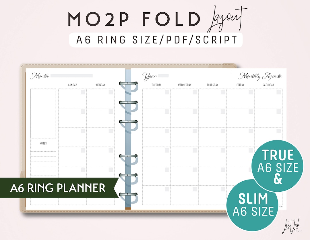 A6 RING Size Month on 2 Pages With Fold - True A6 and Slim A6 ...