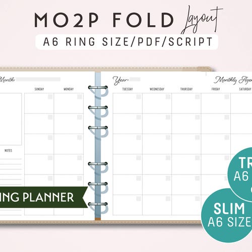 A6 Ring Month on 2 Pages Calendar Printable Ring Planner - Etsy