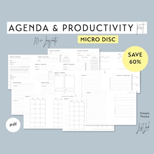 AGENDA y KIT DE PRODUCTIVIDAD encuadernados en microdiscos / Conjunto de insertos de planificador encuadernados en microdiscos minimalistas imprimibles / PDF / Tema simple / Conjunto sin fecha