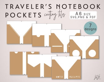 A6 TN Pockets – Traveler's Notebook  Die Cutting Files (7 Designs) Templates Set- SVG, png, pdf | diy planner