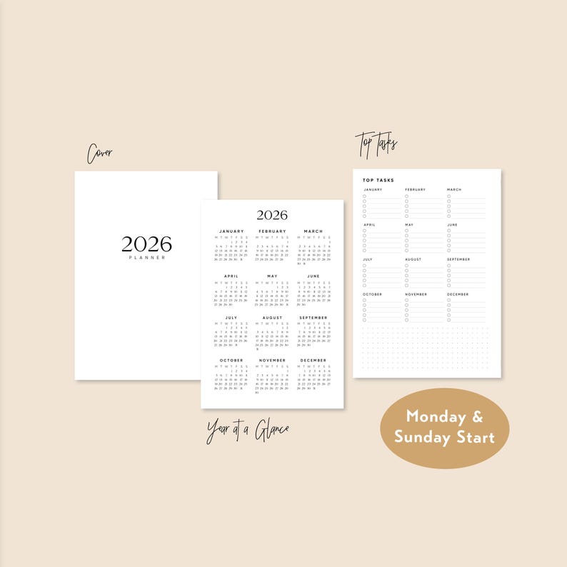 2026 A5 Ring Yearly Monthly LINED Weekly Wo2p HORIZONTAL Printable ...