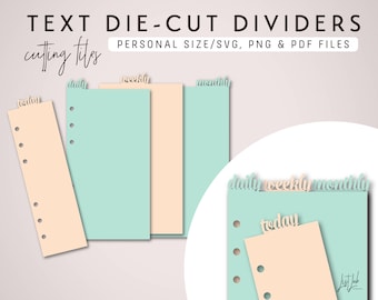 TEXT Tab DIVIDERS and PAGEMARKER for Personal Size Planners – Die Cutting Files - svg, png, pdf | diy planner