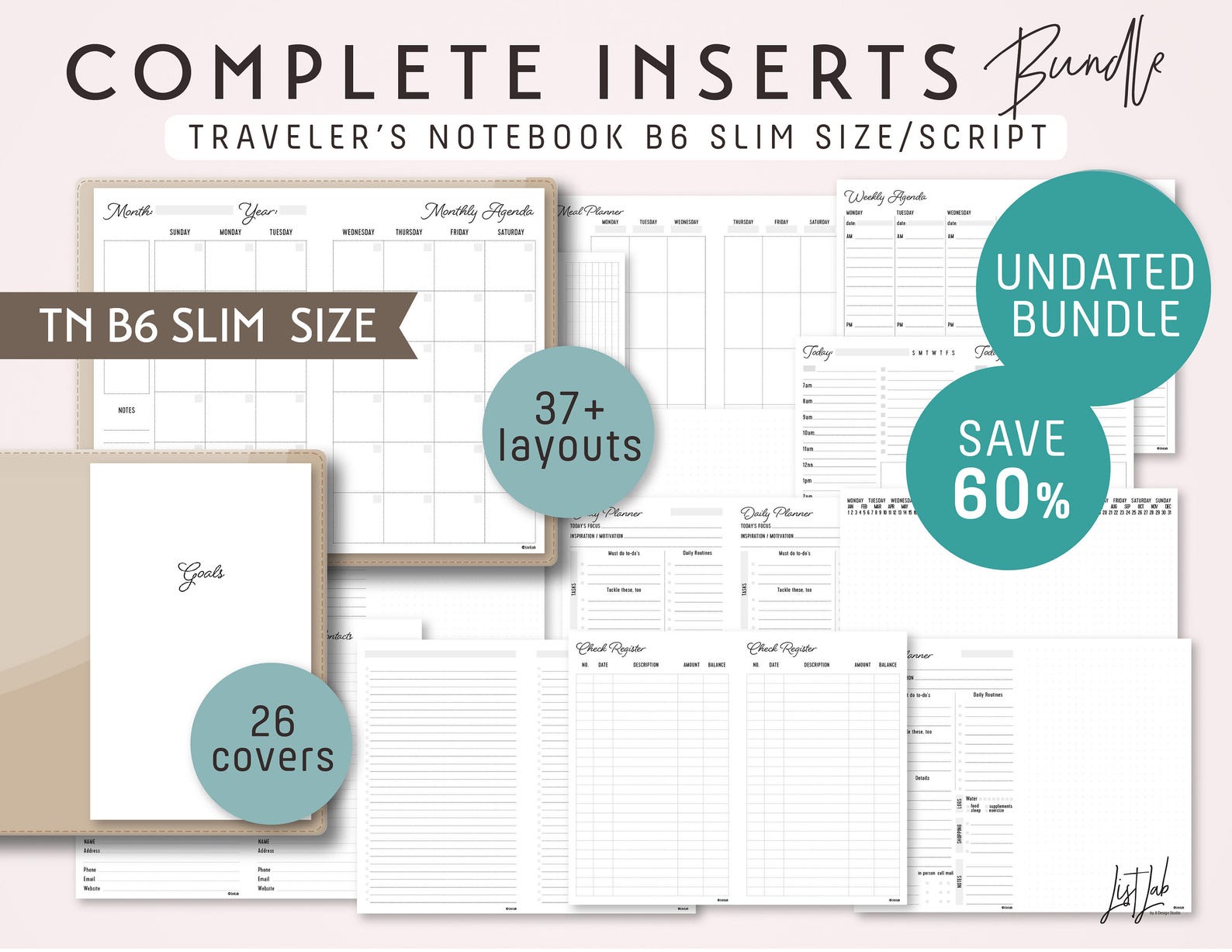 B6 SLIM Size Traveler's Notebook COMPLETE Inserts Bundle Etsy