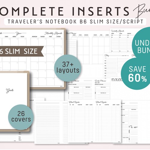 B6 SLIM Size Traveler's Notebook COMPLETE Inserts Bundle - Etsy