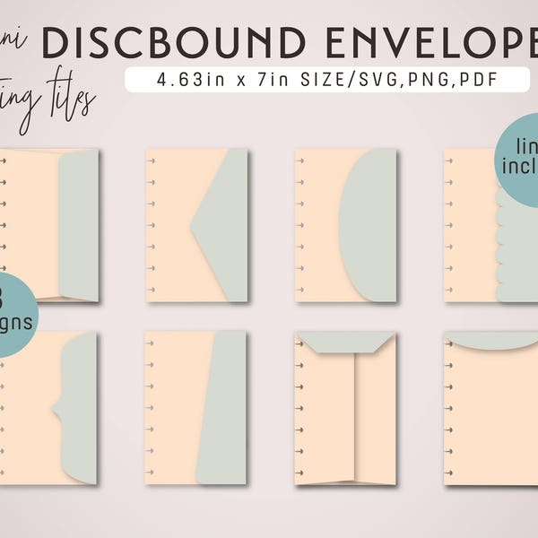 Mini Disc PLANNER ENVELOPES  | Discbound Die Cutting Files Set | Planner Cutting Templates (8 Designs) - svg, png, pdf | diy planner