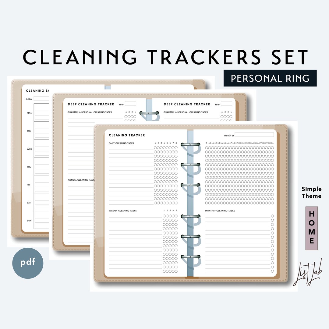 Personal Size CLEANING TRACKERS Set - Printable Ring Planner Insert Pdf ...