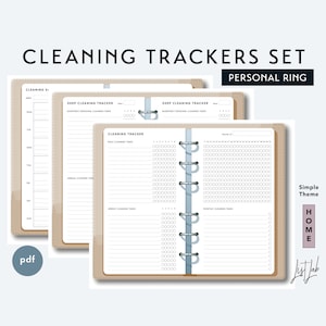 Personal Size CLEANING TRACKERS Set - Printable Ring Planner Insert pdf - Simple Theme