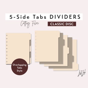 5 SIDE TAB DIVIDERS for Classic Disc bound Planner – Die Cutting Files Set - Overlapping Tabs Style - svg, png, pdf | diy planner