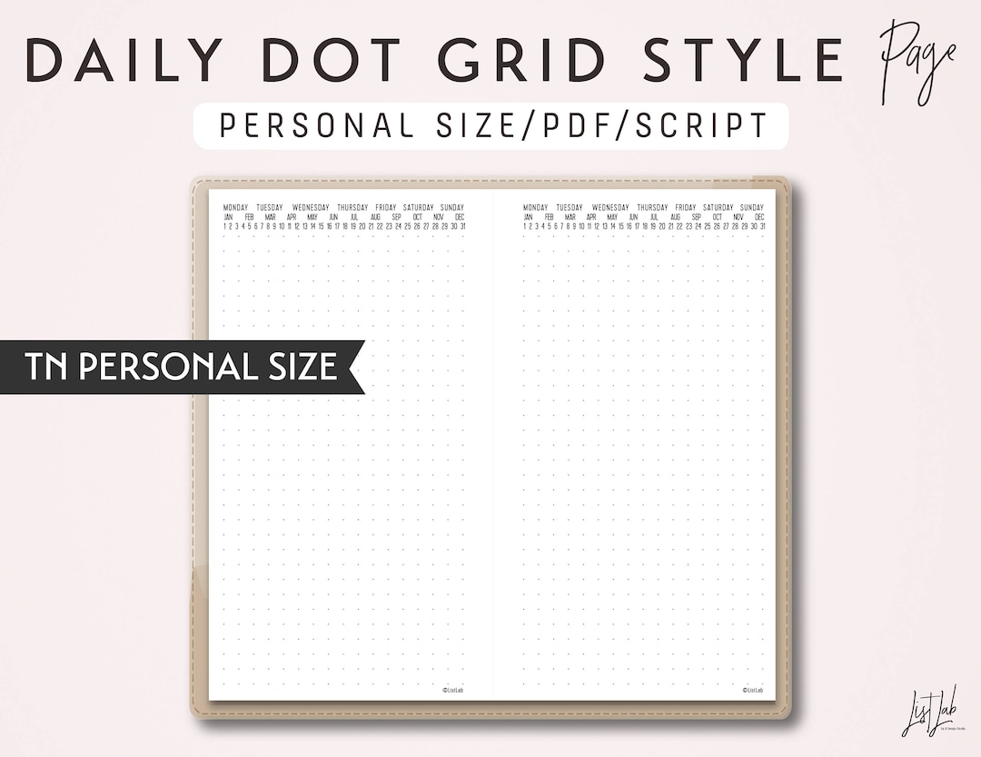 PERSONAL Size Daily Dot Grid Traveler's Notebook Printable Insert PDF ...
