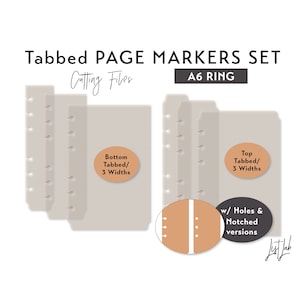 A6 Ring Tabbed Page Markers - 3 widths – Die Cutting Files Set - svg, png, pdf | diy planner