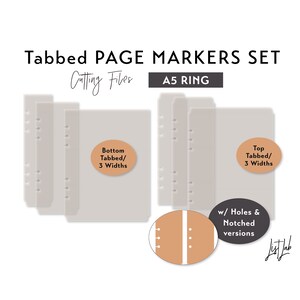 A5 Ring Tabbed Page Markers - 3 widths – Die Cutting Files Set - svg, png, pdf | diy planner