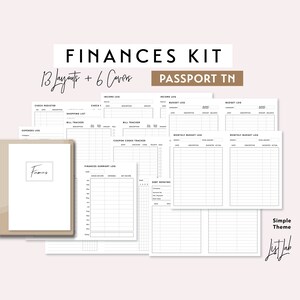 Paspoort TN FINANCES KIT | Afdrukbare minimalistische ringplannerinzetset | Eenvoudig: 13 lay-outs, inkomsten, uitgaven, besparingen, rekeningen bijhouden