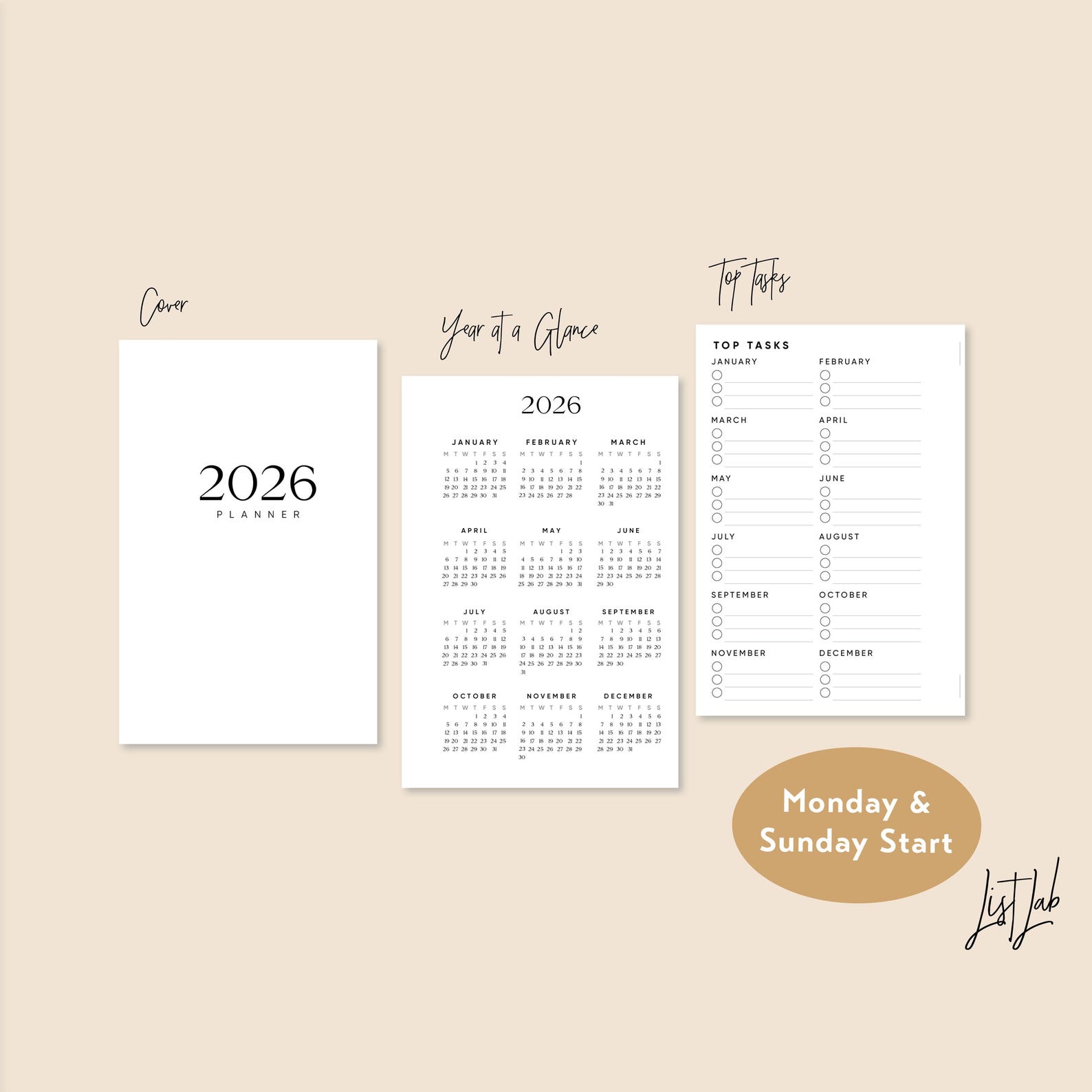 2026 POCKET Ring Yearly Monthly LINED Weekly Wo2p HORIZONTAL Printable ...