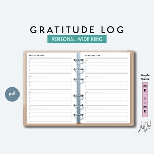 Personal Wide GRATITUDE LOG - Printable Ring Planner Insert pdf - Simple Theme