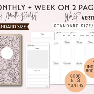 STANDARD Size Monthly-Week on 2 Pages Vertical Printable Booklet Insert - Good for 3 Months - fits Traveler&#39;s Notebook Regular Size
