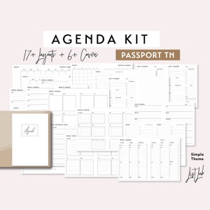 Paspoortformaat AGENDASET | Set afdrukbare minimalistische reizigersnotitieboekjes pdf | Eenvoudig: 17+ lay-outs | Jaarlijks, maandelijks, wekelijks, dagelijks