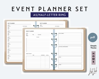 A5 and Half-Letter EVENT and GIFT PLANNER | Printable Ring/Discbound  Planner Inserts Set pdf |  Simple Theme