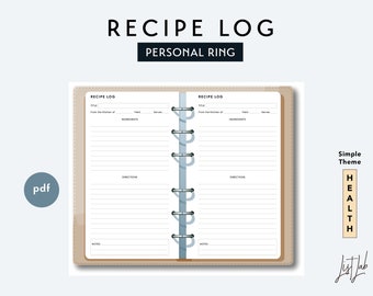 Personal Size RECIPE LOG - Printable Ring Planner Insert pdf - Simple Theme