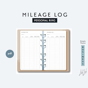 Personal Size MILEAGE LOG - Printable Ring Planner Insert PDF - Simple Theme