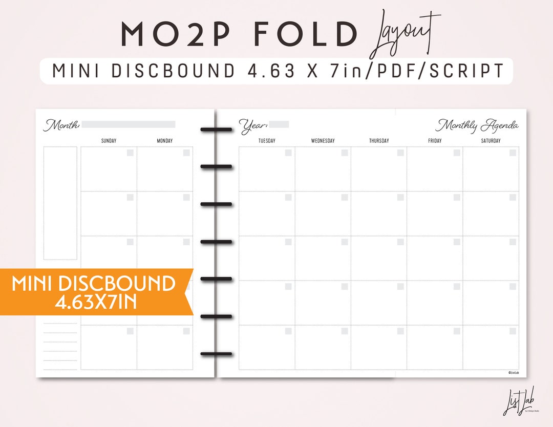 MINI Disc MO2P Month on 2 Pages With Fold | Printable Minimalist ...