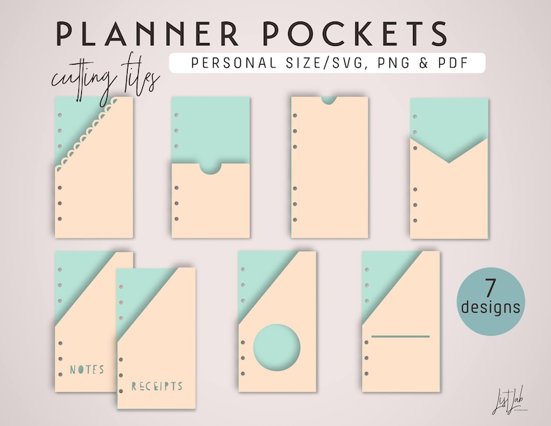 PLANNER POCKETS Personal Size Die Cutting Files 7 Designs svg, png, pdf diy planner image 1