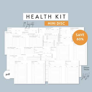 Mini Disc HEALTH KIT | Printable Minimalist Discbound Inserts Set | pdf | Simple- 19 layouts, Meal Planner, Food Exercise, Medical Logs