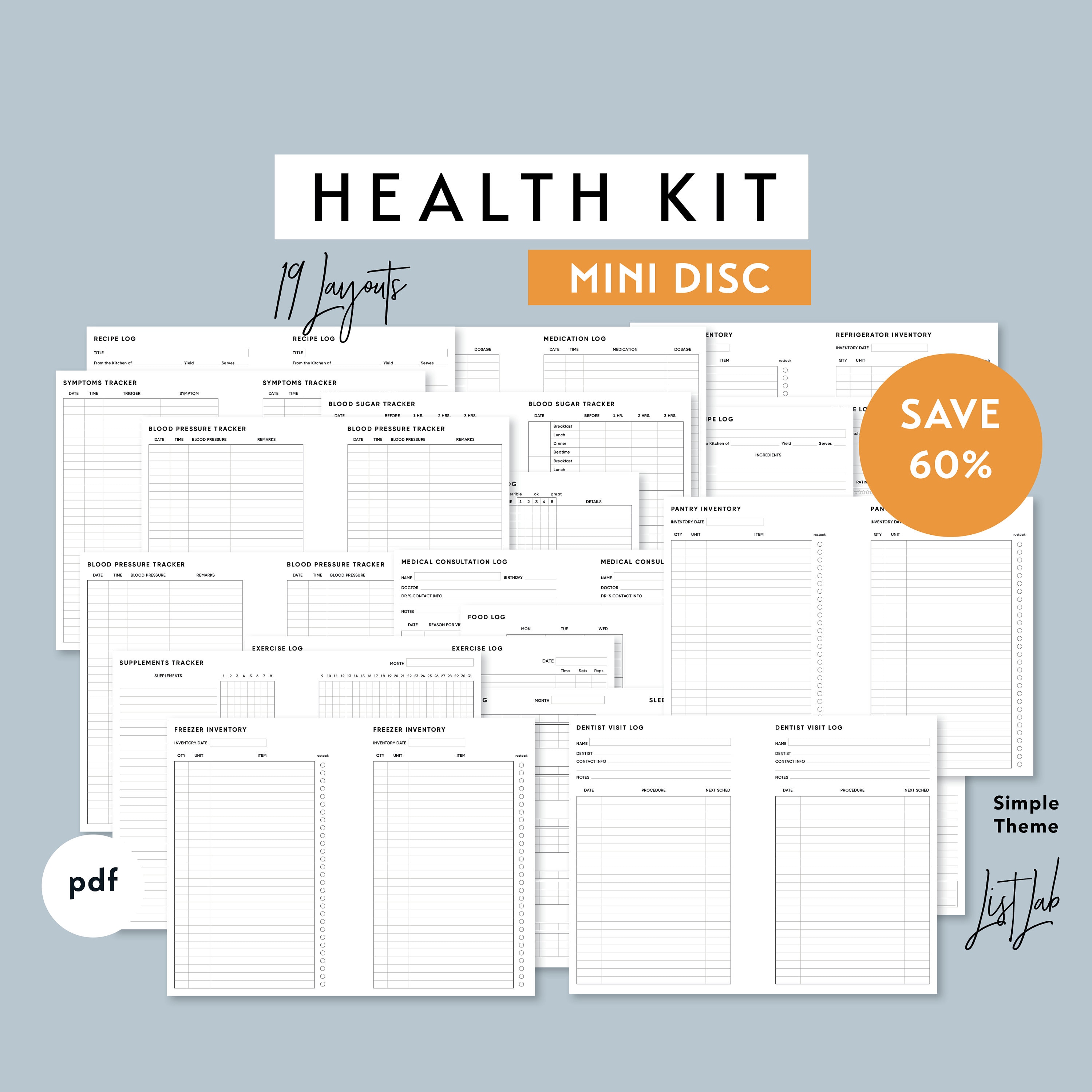 Mini Disc HEALTH KIT | Printable Minimalist Discbound Inserts Set | Pdf ...