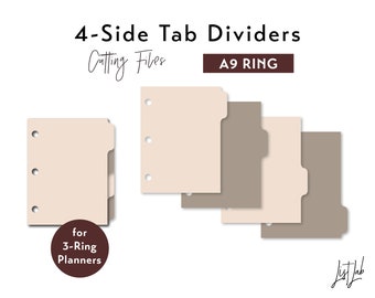 A9 Ring 4-SIDE Tab Dividers - Overlapping Tabs Style – Die Cutting Files Set | Ring Planner Cutting Templates | svg, png, pdf | diy planner