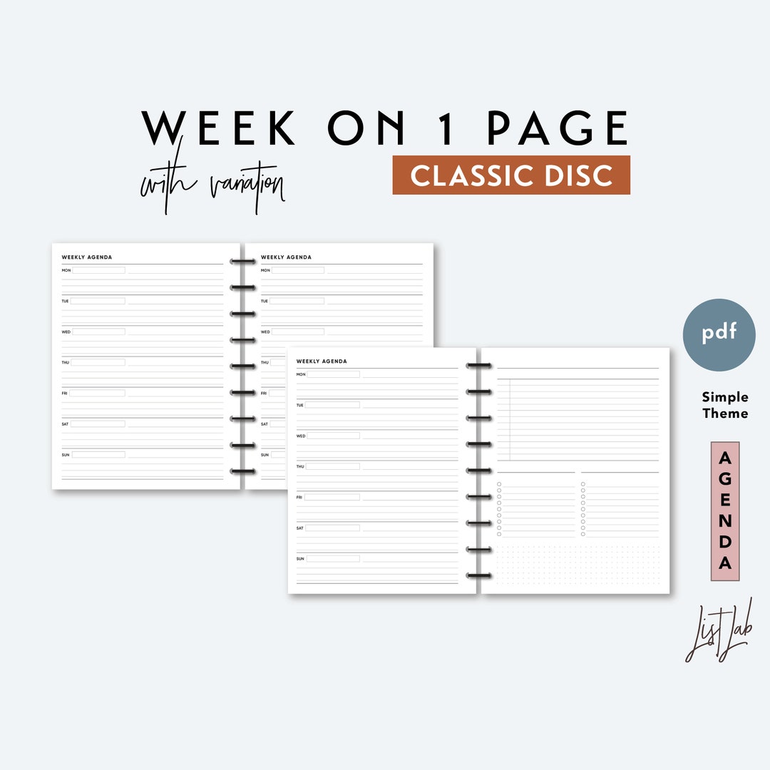 CLASSIC DISCBOUND Week on 1 Page Set - Printable Ring Planner Insert ...