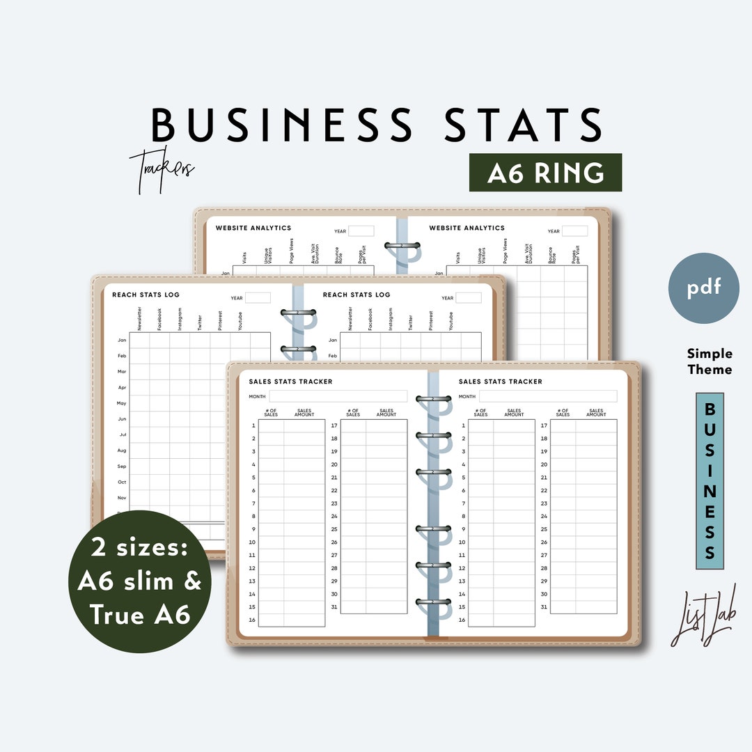 A6 Ring BUSINESS STATS TRACKER Printable Ring Planner Insert Pdf Simple