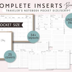 POCKET Size Traveler's Notebook COMPLETE Inserts Bundle - Printable PDF - Script Theme - 34+ sheets with 25 covers