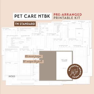 Puede incluir: Kit imprimible pre-organizado para el cuidado de mascotas, con un diseño estándar TN. El kit incluye 45 páginas interiores y 27 diseños únicos. La portada del cuaderno es de color marrón claro con la frase "Pet Care Notebook".