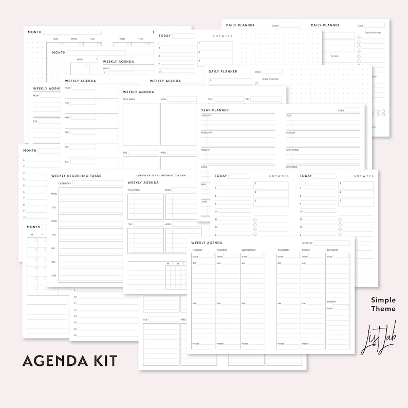 EVERYTHING BUNDLE for Passport size Traveler's Notebook - Printable UNDATED Set - Simple Theme image 5