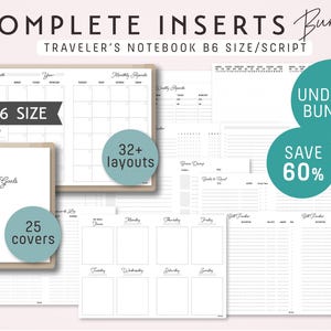 B6 formato Traveler's Notebook COMPLETO Inserti Bundle - PDF stampabile - Tema Script - 32+ fogli con 25 copertine