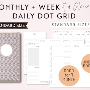 STANDARD Size Monthly-Weekly-Daily Dot Grid TN Printable Booklet Insert - fits Traveler&#39;s Notebook Standard Size