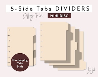 5 SIDE TAB DIVIDERS for Mini Disc bound Planner – Die Cutting Files Set - Overlapping Tabs Style - svg, png, pdf | diy planner