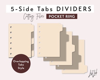 POCKET Ring 5 SIDE Tab Dividers - Overlapping Tabs – Die Cutting Files Set | Ring Planner Cutting Templates - svg, png, pdf | diy planner