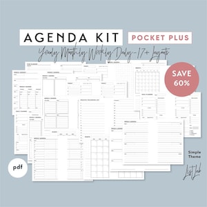 Pocket PLUS Ring AGENDA KIT | Printable Minimalist Ring Planner Inserts Set | pdf | Simple Theme 17+ layouts Yearly, Monthly, Weekly, Daily