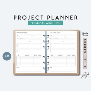 Personal Wide PROJECT PLANNER - Printable Ring Planner Insert PDF - Simple Theme
