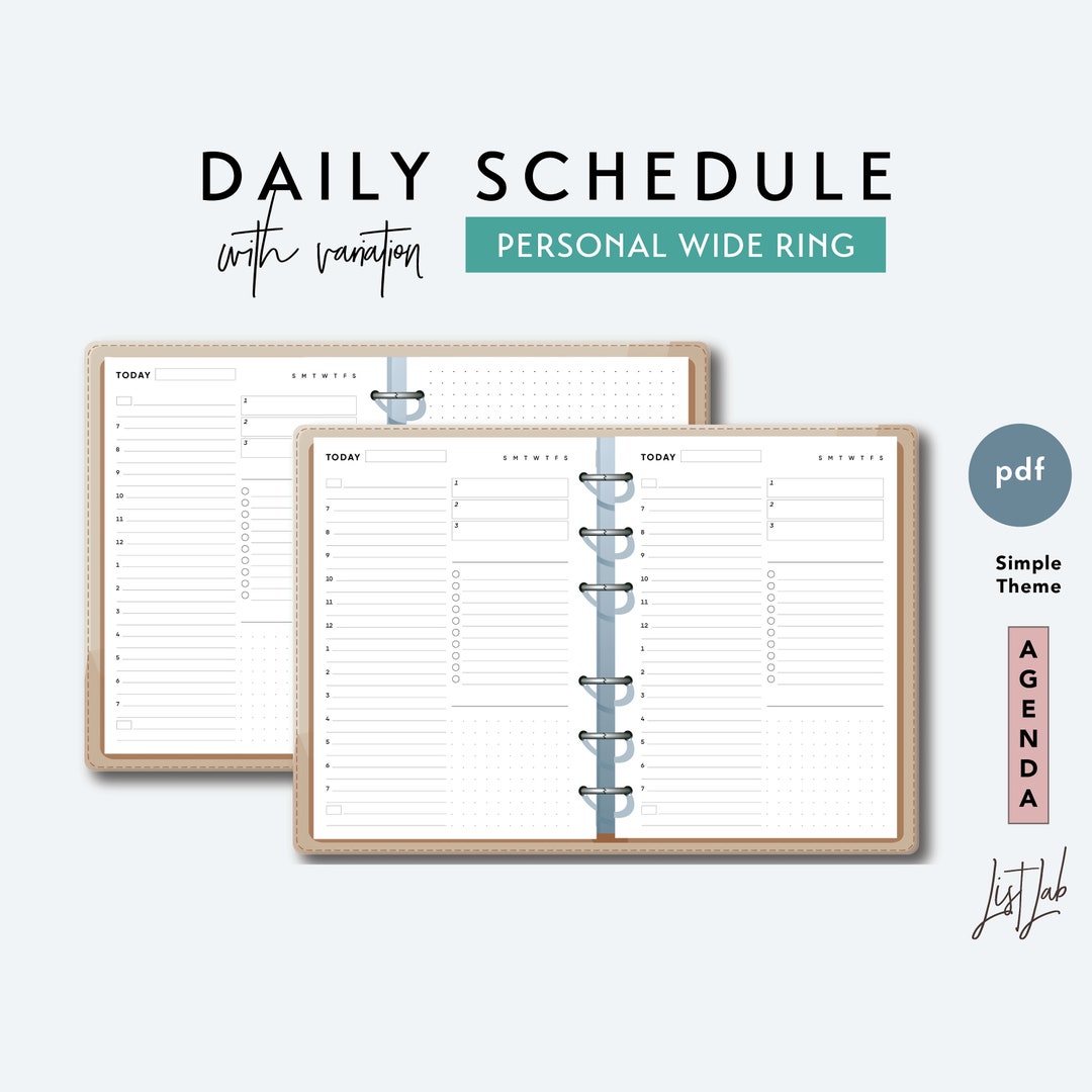 Personal Wide DAILY SCHEDULE - Printable Ring Planner Insert PDF ...