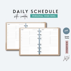 Personal Wide DAILY SCHEDULE - Printable Ring Planner Insert PDF - Simple Theme