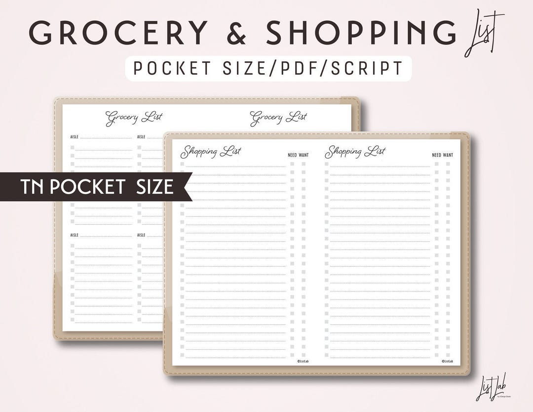 POCKET Size TN Grocery List and Shopping List Printable Traveler's ...