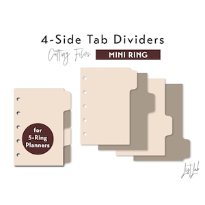 A8/MINI-ring 4 tabbladverdelers aan de zijkant - overlappende stijl van tabbladen - set snijbestanden | Snijsjabloon planner | svg, png, pdf | Doe-het-zelfplanner