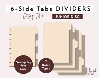 6 SIDE TAB DIVIDERS for Junior Disc bound Planner – Die Cutting Files Set - Overlapping Tabs Style - svg, png, pdf | diy planner