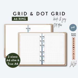 A6 Ring Grid and Dot Grid Pages Set - Printable Ring Planner Insert PDF - Simple Theme