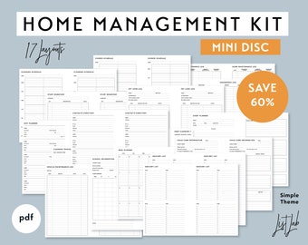 Mini Discbound Size HOME MANAGEMENT KIT - Printable Planner pdf - Simple Theme - 17 layouts