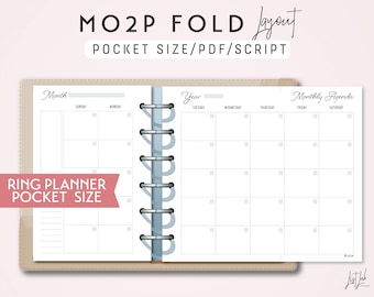 POCKET Size MO2P Month on 2 Pages with Fold | Printable Ring Planner Insert | pdf | Minimalist Planner | Simple Theme