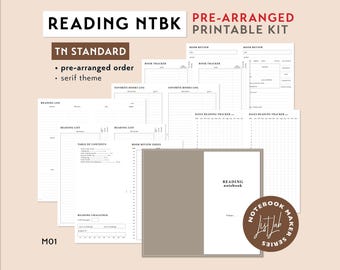 Standard TN READING Notizbuch Vorarrangiertes bedruckbares Kit | Traveler's Notebook Insert Set | Lese Journal M01 V2.0