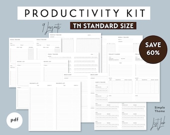 Standard TN Productivity Kit | Minimalist Planner Traveler's Notebook Inserts  (Digital Download)